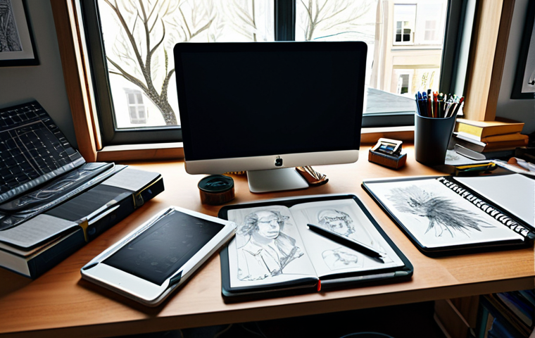 캐릭터디자인 주니어와 시니어의 차이 - Aspiring Character Designer's Desk**

"A character designer's desk, cluttered with sketches, digital...