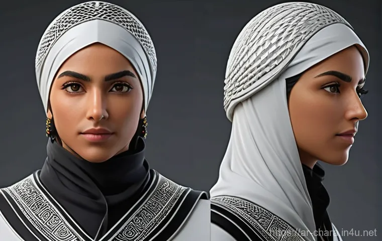 캐릭터디자인 자격증 시험 일정과 준비법 - **Prompt:** A highly skilled female character designer, of Arab descent, in her late 20s, intently s...