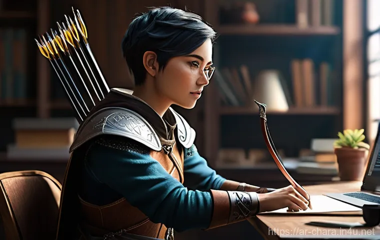 캐릭터디자인 자격증 학습에서 필요한 도구 - **Prompt 1: Focused Digital Character Design**
    "A young female digital artist, mid-20s, with sho...