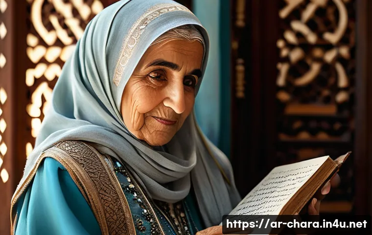 캐릭터디자이너의 자기소개서 작성법 - **A wise, elderly Arab storyteller character**, female, with kind eyes reflecting a lifetime of expe...