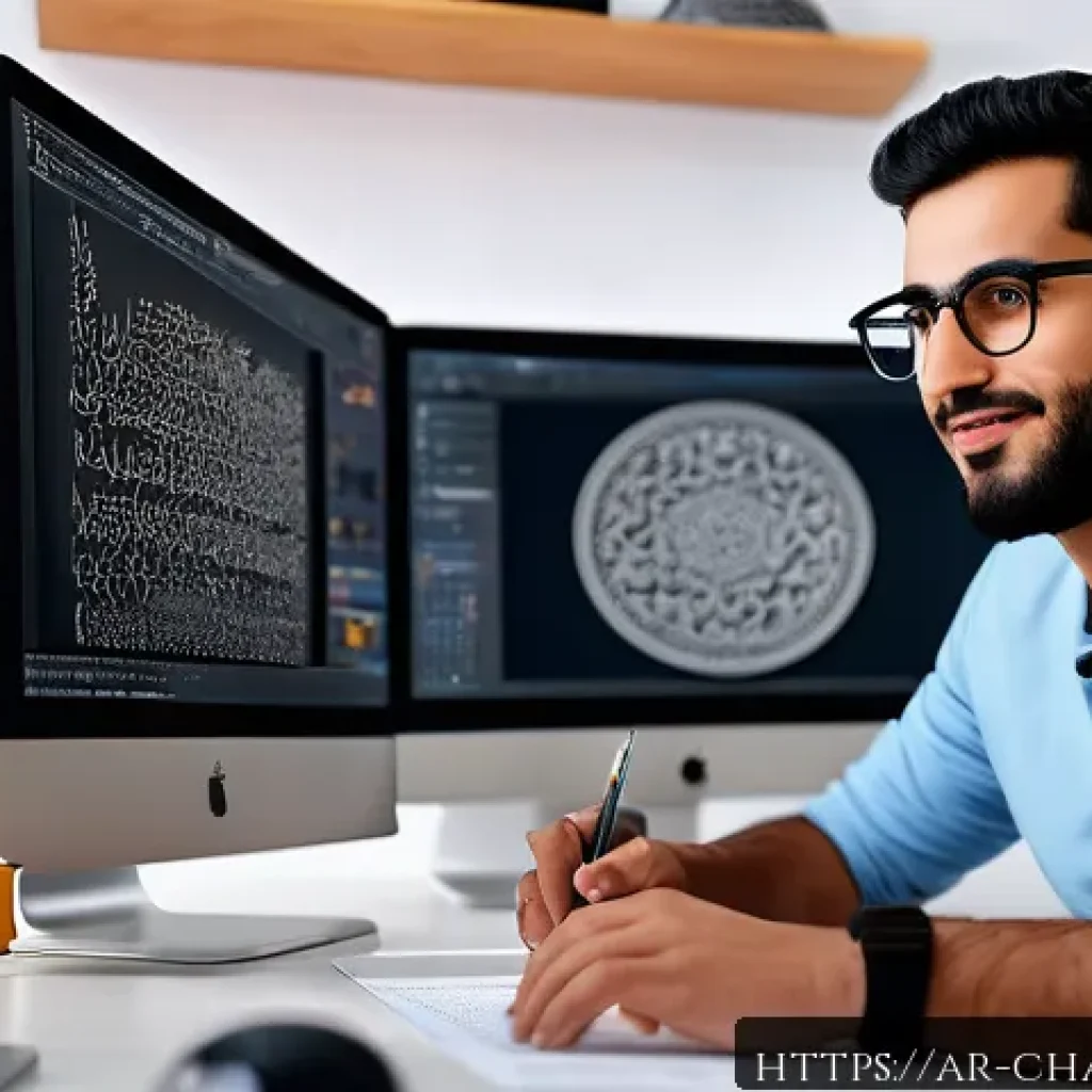 캐릭터디자인 자격증의 취업 가산점 효과 - A professional Arab male character designer working in a modern studio environment, wearing casual d...
