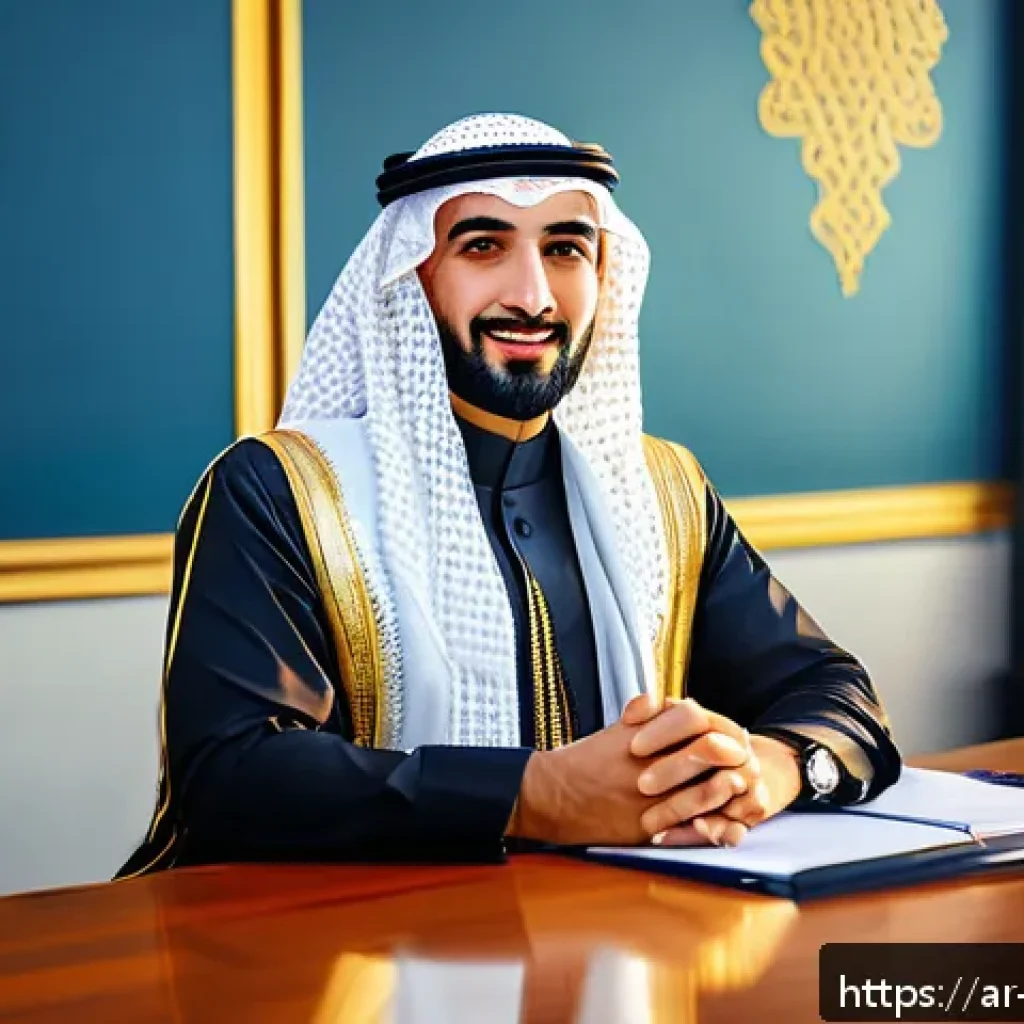 캐릭터디자인으로 팀 프로젝트 성공시키기 - A professional Middle Eastern business leader in traditional attire, confidently standing in a moder...