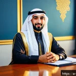 캐릭터디자인으로 팀 프로젝트 성공시키기 - A professional Middle Eastern business leader in traditional attire, confidently standing in a moder...