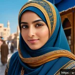 캐릭터디자인 인턴십 경험 공유 - A detailed digital character design of a young Arab woman living in a modern Middle Eastern city, we...