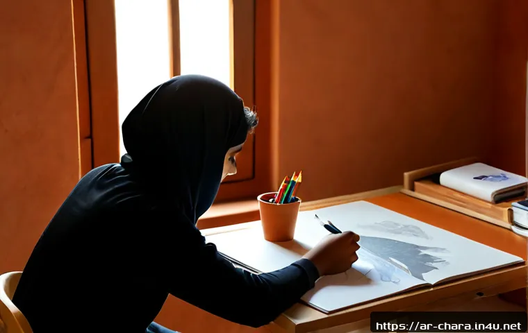 Home 17 캐릭터디자인 실기 시험 준비를 위한 주요 팁 - Photorealistic high-clarity scene of a young Arab art student preparing for a character design pract...